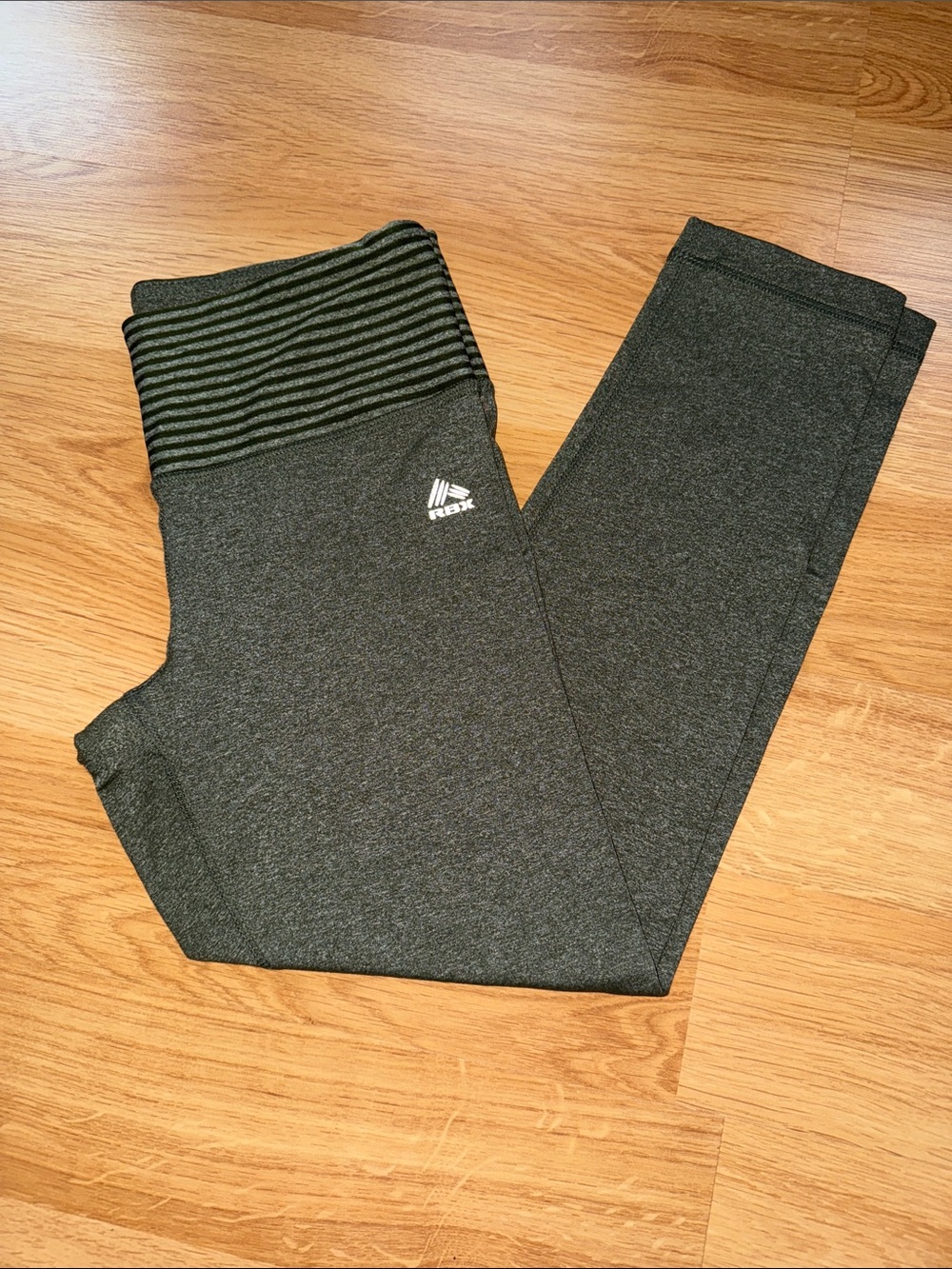 RBX Women’s Army Green Leggings with Green & Gray Striped Waistband